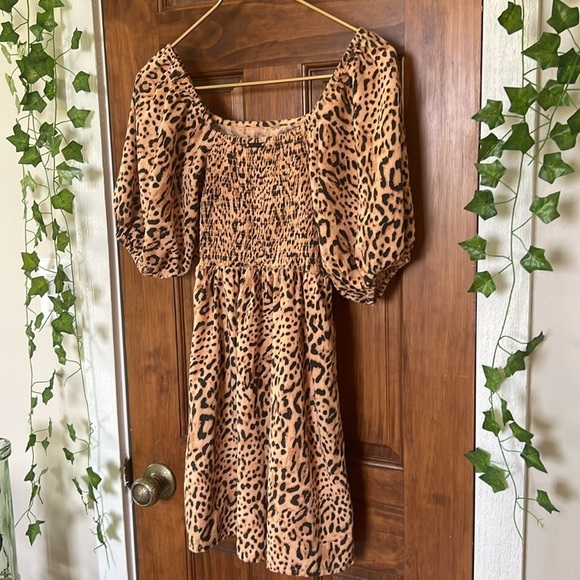 BILLABONG Dress Cheetah Leopard Print Puff Sleeve | XS - Picture 3 of 8